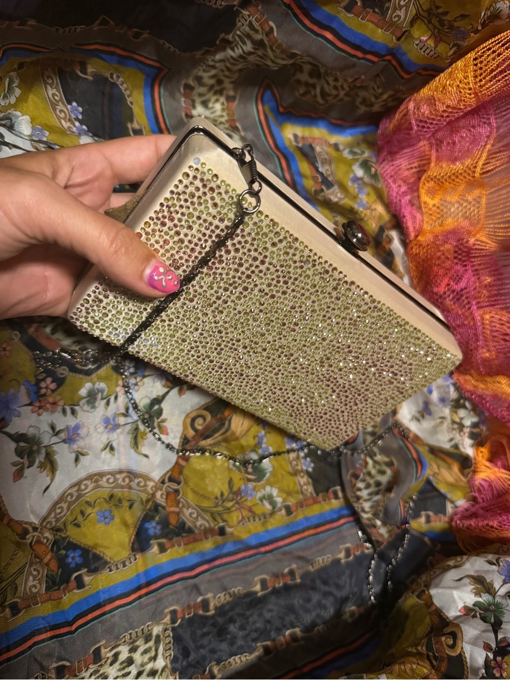 Elegant Beige Crystal Clutch Handbag